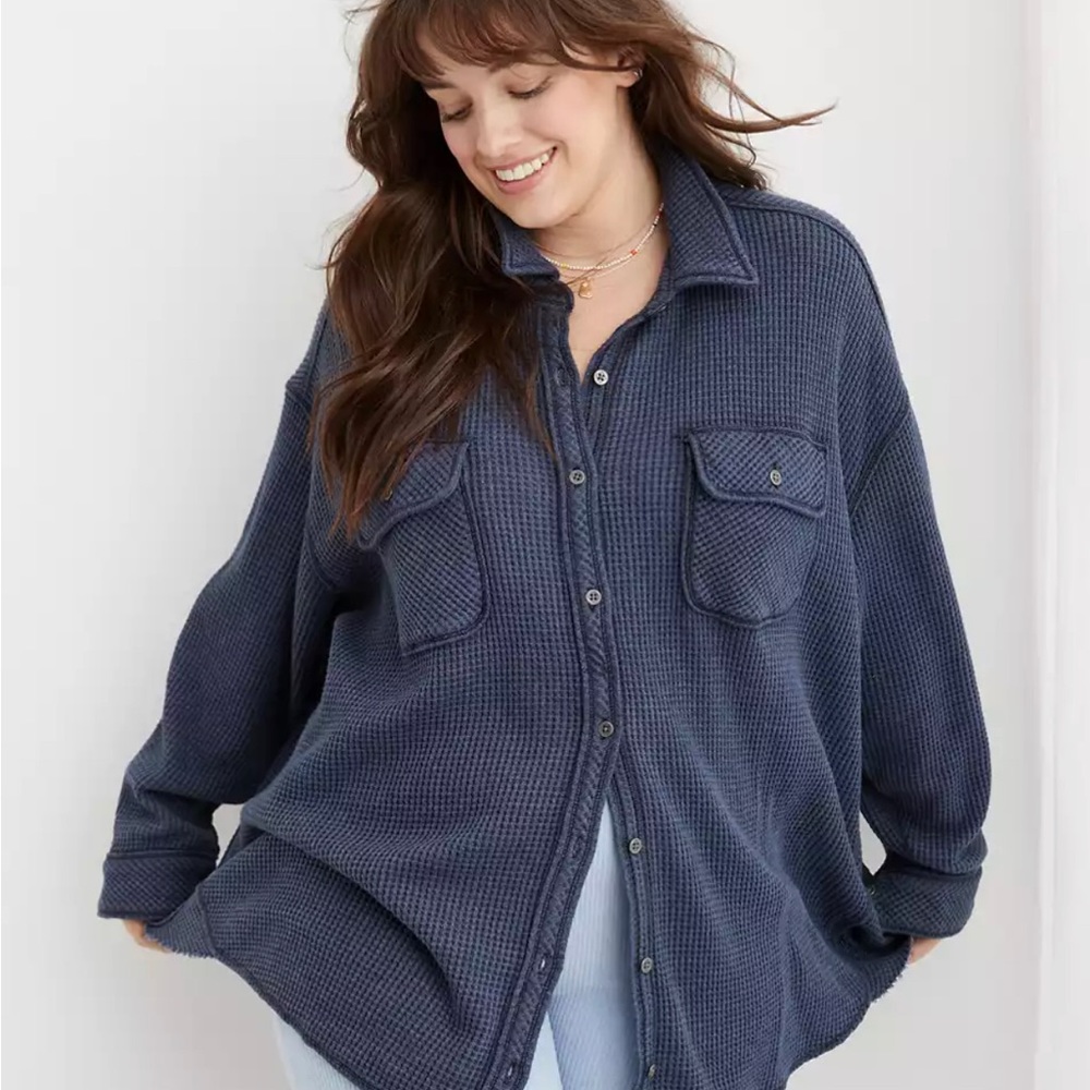 Aerie lumberjane waffle shirt - navy